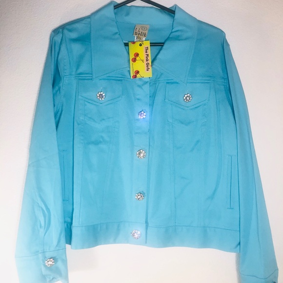 F.L. Malik Jackets & Blazers - Turquoise jean jacket with rhinestones
